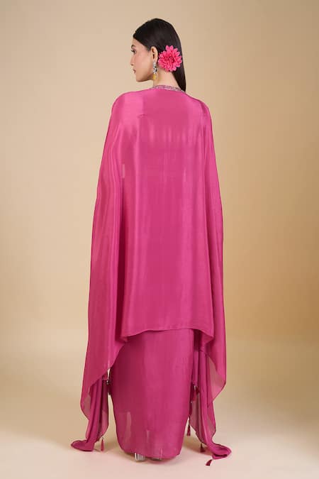 Samyukta Singhania Pink Embroidered Crop Top Jacket Skirt Set 