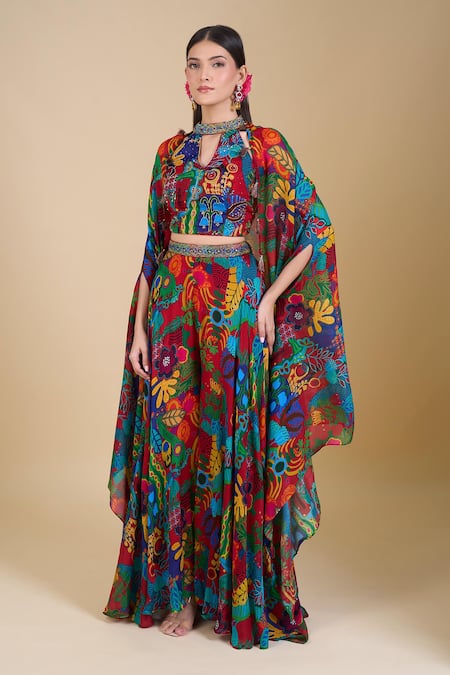 Samyukta Singhania Multi Color Embroidered Crop Top Set 