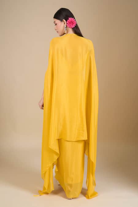 Samyukta Singhania Yellow Hand Embroidered Crop Top Set 