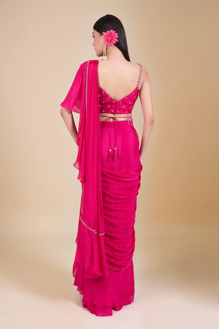 Samyukta Singhania Magenta Hand Embroidered Blouse & Saree Set 
