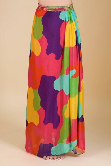 Shop Samyukta Singhania Green Chinon Sequins, Zari, Cut Work V-, Open Multi Color Crop Top Set Online at Aza Fashions Shop_Samyukta Singhania_Green Chinon Sequins, Zari, Cut Work V-, Open Multi Color Crop Top Set_Online_at_Aza_Fashions