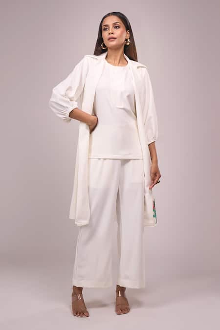 Samyukta Singhania White Sequin Embellished Top Pant Jacket Set 