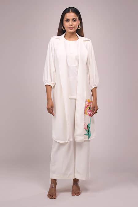 Samyukta Singhania White Sequin Embellished Top Pant Jacket Set 