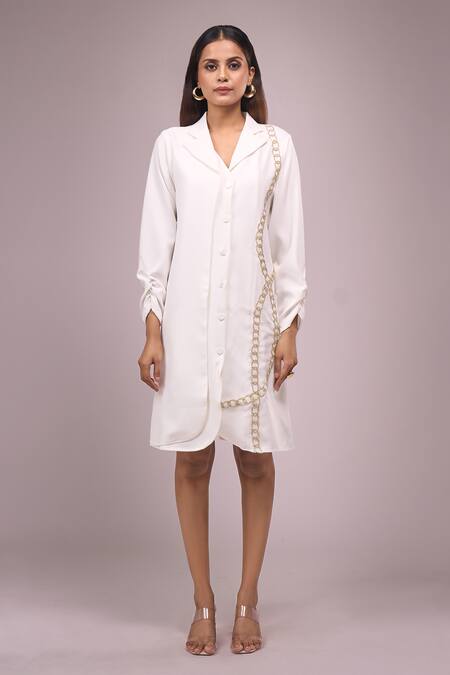 Naintara Bajaj White Crepe Cut Work Collared Cutdana Dress Online at Aza Fashions Naintara Bajaj_White Crepe Cut Work Collared Cutdana Dress _Online_at_Aza_Fashions