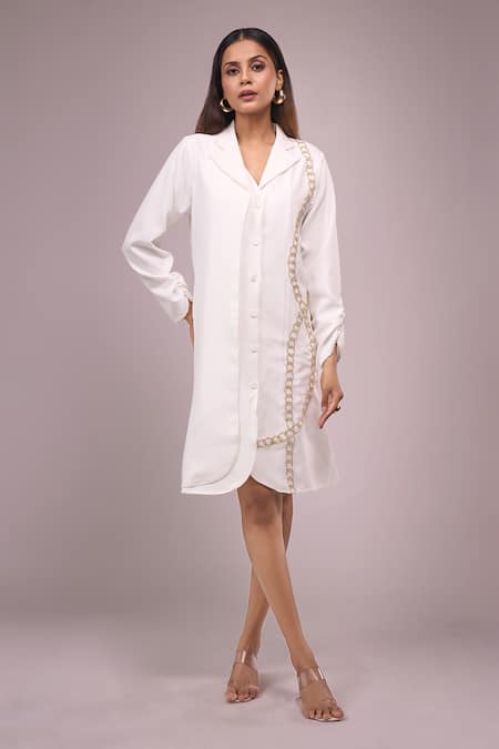 Buy Naintara Bajaj White Crepe Cut Work Collared Cutdana Dress Online at Aza Fashions Buy_Naintara Bajaj_White Crepe Cut Work Collared Cutdana Dress _Online_at_Aza_Fashions