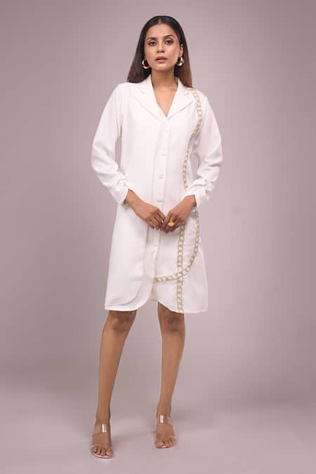 Samyukta Singhania White Crepe Cut Work Collared Cutdana Dress 
