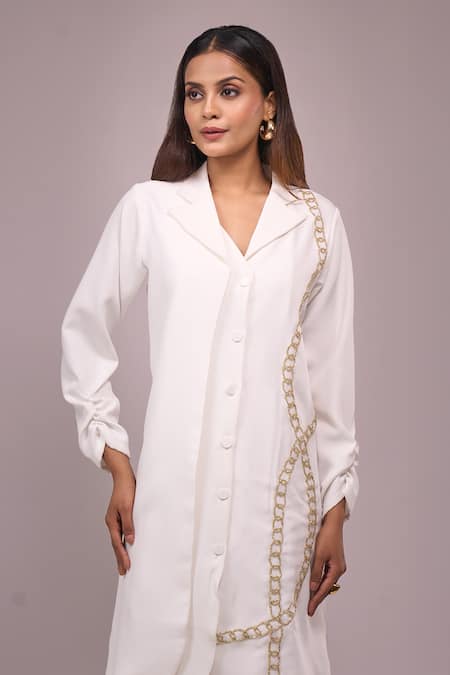 Shop Naintara Bajaj White Crepe Cut Work Collared Cutdana Dress Online at Aza Fashions Shop_Naintara Bajaj_White Crepe Cut Work Collared Cutdana Dress _Online_at_Aza_Fashions