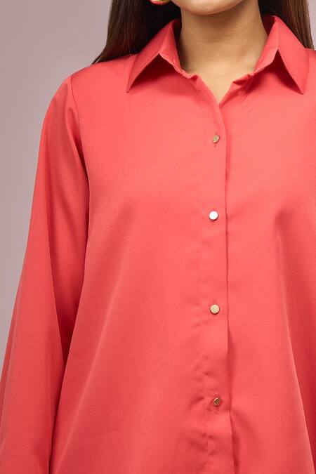 Shop_Samyukta Singhania_Orange Crepe Sequins Collared Shirt And Pant Set_Online_at_Aza_Fashions