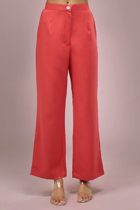 Samyukta Singhania_Orange Crepe Sequins Collared Shirt And Pant Set_at_Aza_Fashions