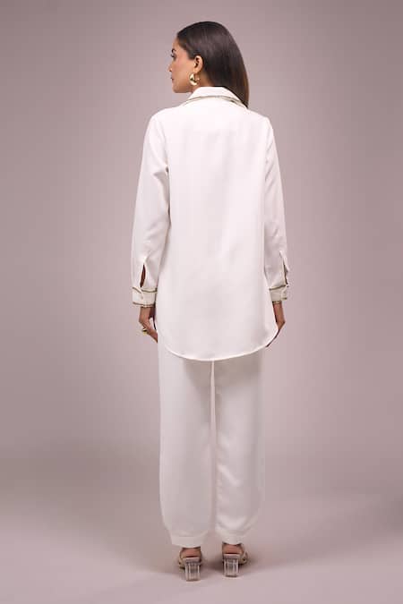Samyukta Singhania White Sequin Embellished Shirt & Pant Set 