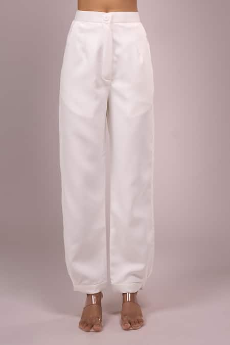 Shop_Samyukta Singhania_White Crepe Sequins Collared Embellished Shirt And Pant Set _Online_at_Aza_Fashions