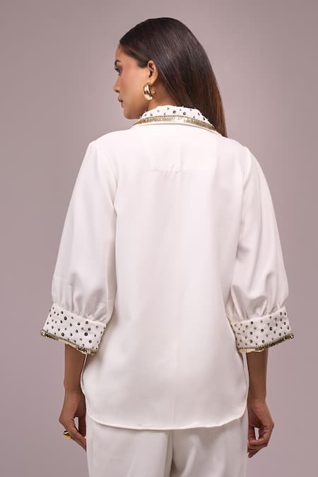 Samyukta Singhania White Sequin Embellished Shirt & Pant Set 