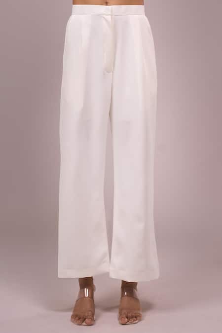 Buy_Samyukta Singhania_White Crepe Collared Hanging Hand Work Shirt And Pant Set _Online_at_Aza_Fashions