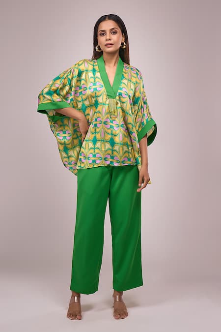 Samyukta Singhania Green Hanging Hand Work Top & Pant Set 