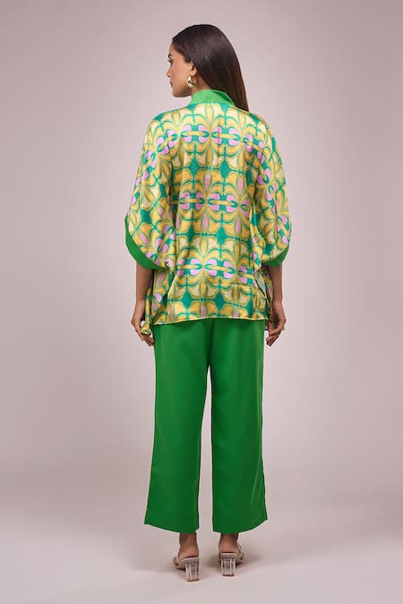 Naintara Bajaj Green Hanging Hand Work Top & Pant Set 