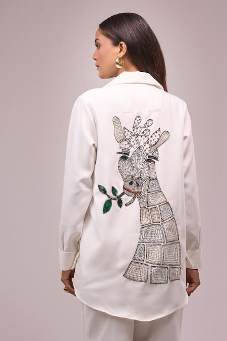 Samyukta Singhania White Crepe Sequin Shirt & Pant Set 