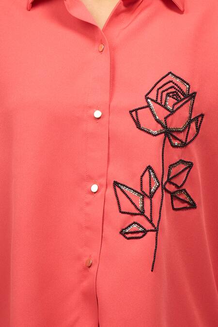 Buy Samyukta Singhania Orange Crepe Embroidery Collared Shirt And Pant Set Online at Aza Fashions Buy_Samyukta Singhania_Orange Crepe Embroidery Collared Shirt And Pant Set _Online_at_Aza_Fashions