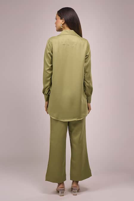 Samyukta Singhania Green Crepe Shirt & Pant Set 