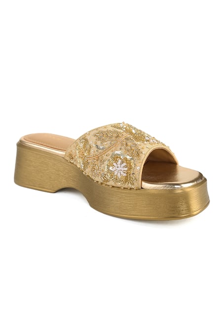 Buy Anaar Gold Embroidery, Sequins Designer Miss Maple Sandals Online at Aza Fashions Buy_Anaar_Gold Embroidery, Sequins Designer Miss Maple Sandals _Online_at_Aza_Fashions