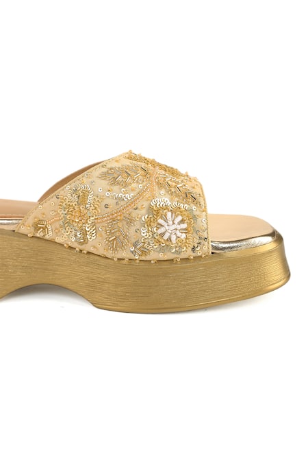 Shop Anaar Gold Embroidery, Sequins Designer Miss Maple Sandals Online at Aza Fashions Shop_Anaar_Gold Embroidery, Sequins Designer Miss Maple Sandals _Online_at_Aza_Fashions
