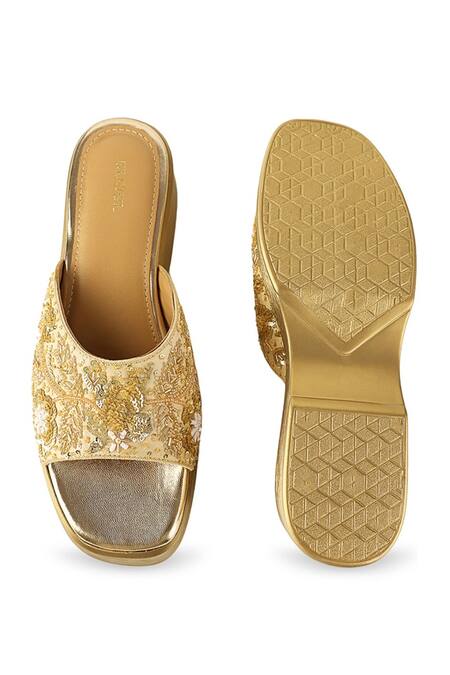 Buy Anaar Gold Embroidery, Sequins Designer Miss Maple Sandals Buy_Anaar_Gold Embroidery, Sequins Designer Miss Maple Sandals