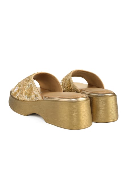 Shop Anaar Gold Embroidery, Sequins Designer Miss Maple Sandals at Aza Fashions Shop_Anaar_Gold Embroidery, Sequins Designer Miss Maple Sandals _at_Aza_Fashions
