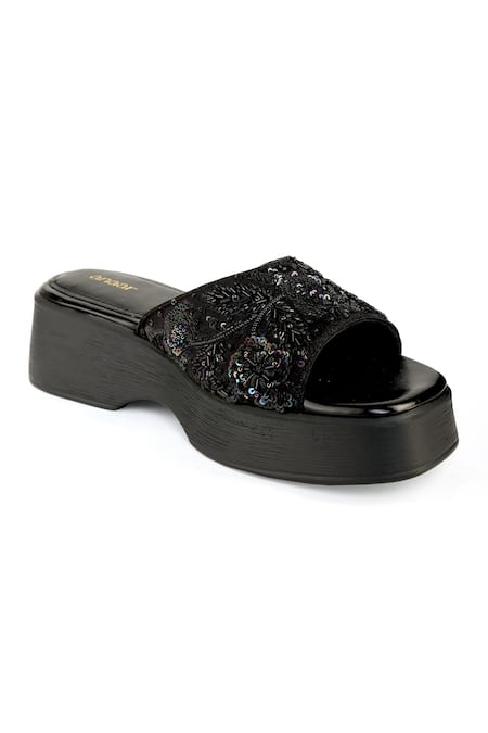 Anaar_Black Beads, Sequins Satin Designer May Moon Sandals _Online_at_Aza_Fashions