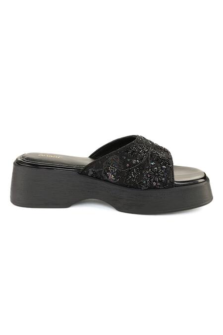 Buy_Anaar_Black Beads, Sequins Satin Designer May Moon Sandals _Online_at_Aza_Fashions