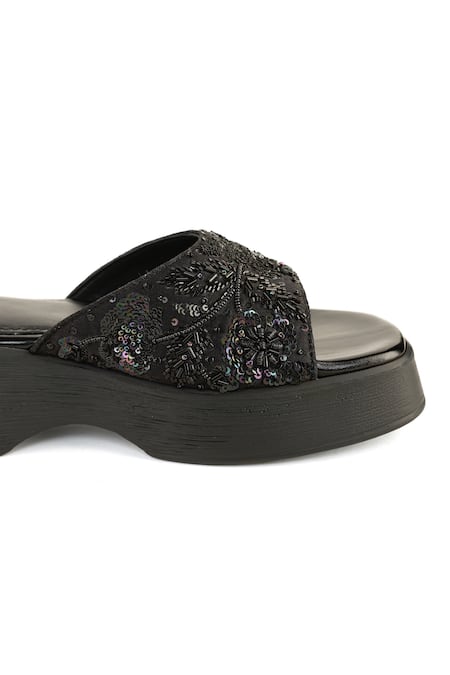 Shop_Anaar_Black Beads, Sequins Satin Designer May Moon Sandals _Online_at_Aza_Fashions