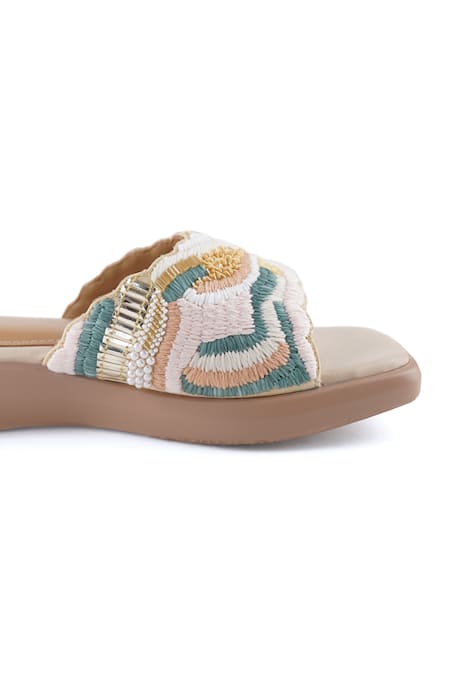 Buy_Anaar_Beige Embroidery Coral Pop Sandals _Online_at_Aza_Fashions