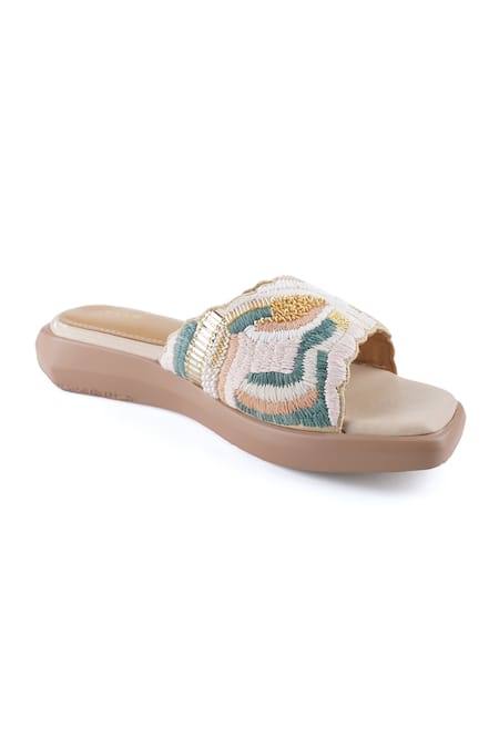 Shop_Anaar_Beige Embroidery Coral Pop Sandals _Online_at_Aza_Fashions