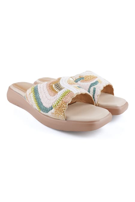 Anaar Coral Pop Embroidered Sandals 
