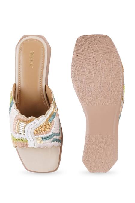 Anaar_Beige Embroidery Coral Pop Sandals _at_Aza_Fashions