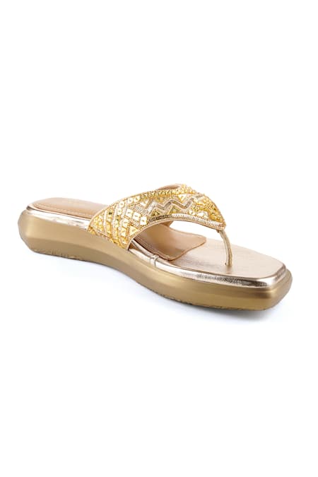 Anaar_Gold Sequins, Beads Designer Summerdaze Sandals _Online_at_Aza_Fashions