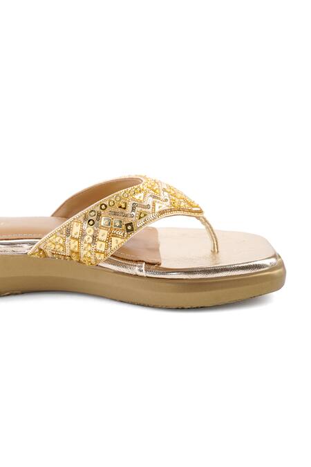 Shop_Anaar_Gold Sequins, Beads Designer Summerdaze Sandals _Online_at_Aza_Fashions
