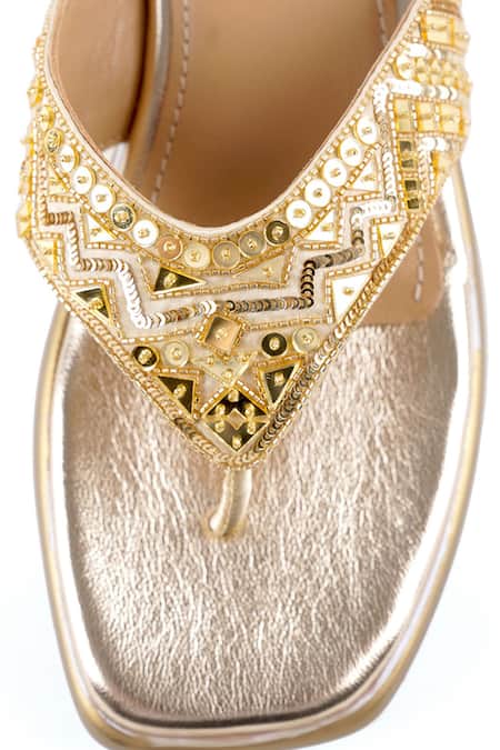 Anaar_Gold Sequins, Beads Designer Summerdaze Sandals _at_Aza_Fashions