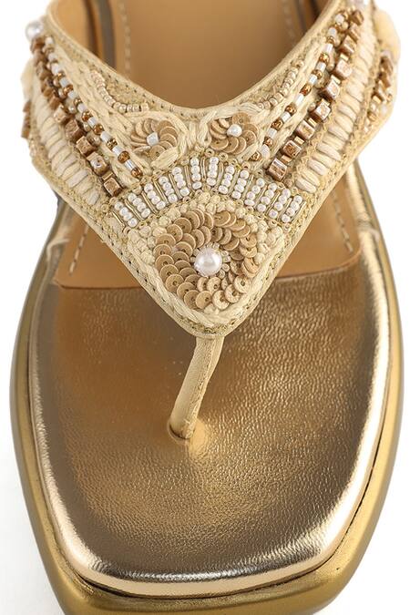 Buy Anaar Beige Beads, Sequins Designer Embellished Sandals Buy_Anaar_Beige Beads, Sequins Designer Embellished Sandals