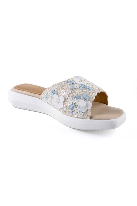 Shop_Anaar_Beige Fabric Flowers Designer Villa Magnolia Sandals _Online_at_Aza_Fashions