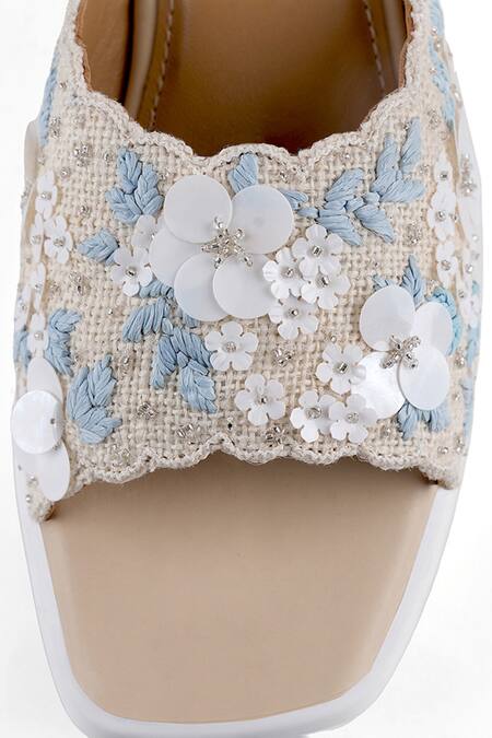 Buy_Anaar_Beige Fabric Flowers Designer Villa Magnolia Sandals 