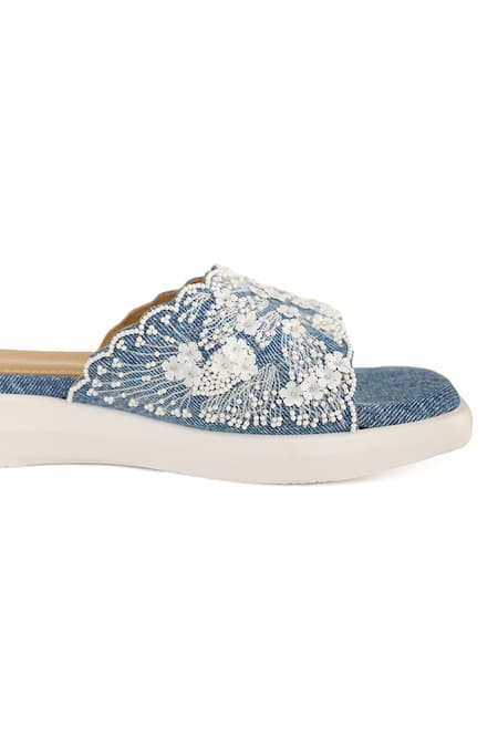 Anaar_Blue Beads, Sequins Designer Denim Mallorca Sandals _Online_at_Aza_Fashions