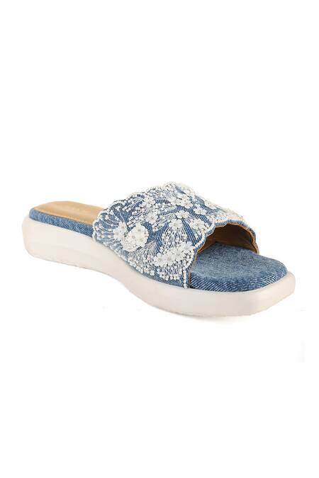 Shop_Anaar_Blue Beads, Sequins Designer Denim Mallorca Sandals _Online_at_Aza_Fashions