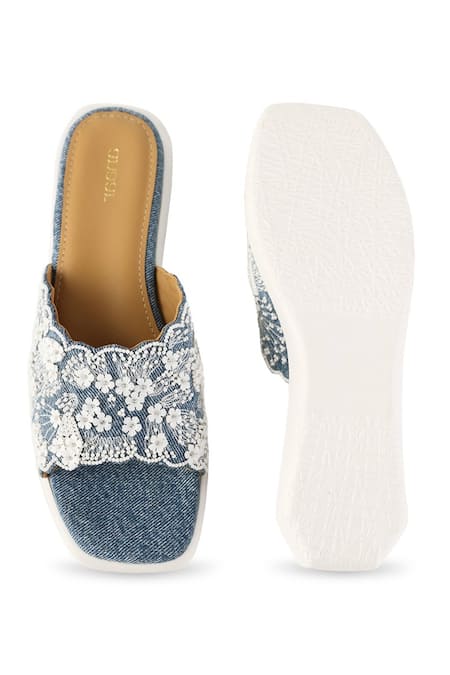 Buy_Anaar_Blue Beads, Sequins Designer Denim Mallorca Sandals 