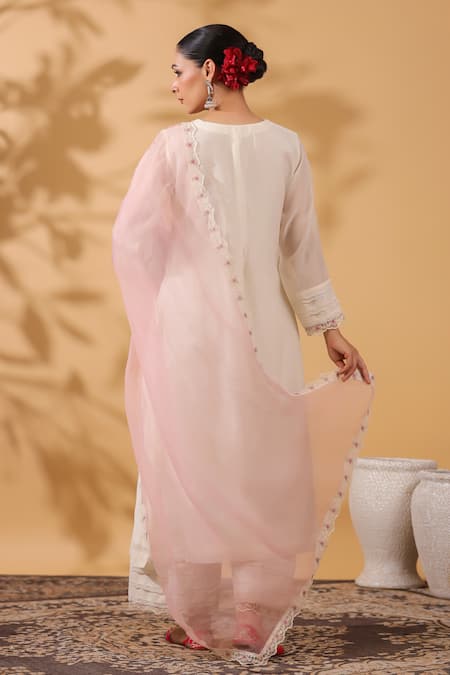 Anshu Wadhwa Chanderi Pink & Ivory Kurta Set 