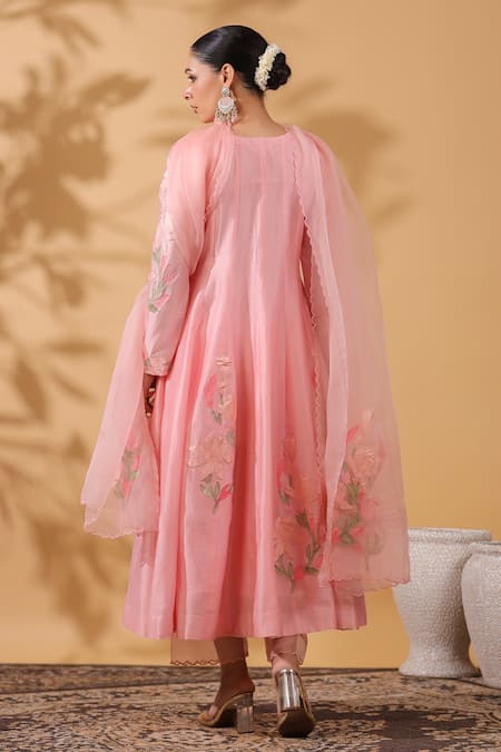 Anshu Wadhwa Pink Chanderi Anarkali Set 