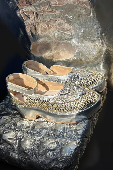 Buy Chal Jooti Silver Aaina Mahal Designer Wedding Sneakers Online at Aza Fashions Buy_Chal Jooti_Silver Aaina Mahal Designer Wedding Sneakers_Online_at_Aza_Fashions