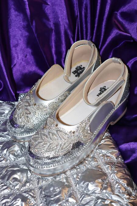 Shop_Chal Jooti_Silver Starlit Shimmer Wedding Sneakers_Online_at_Aza_Fashions