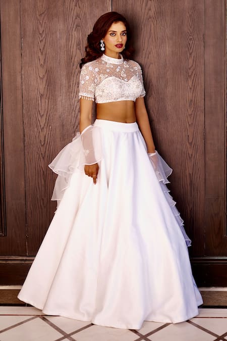 Rashika Sharma White Satin Maheem Lehenga Set 