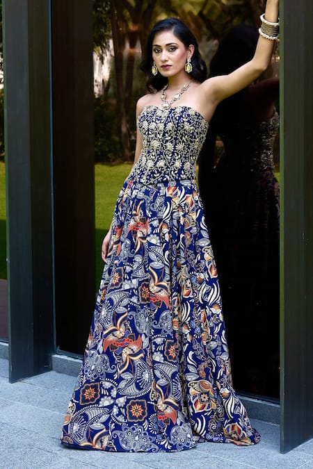 Buy_Rashika Sharma_Blue Georgette, Shantoon Zari, Shanaya Hand Embellished Corset Lehenga Set 