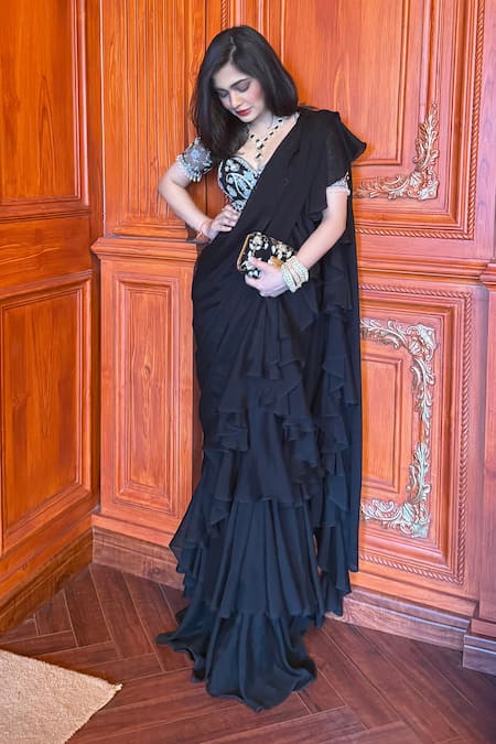 Rashika Sharma Black Ruffle Saree Set 