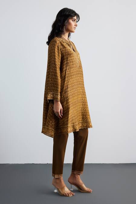 Buy RI.Ritu Kumar Brown Silk, Viscose, Satin, Lycra Designer Ziba Print Kurta And Pant Set Online at Aza Fashions Buy_RI.Ritu Kumar_Brown Silk, Viscose, Satin, Lycra Designer Ziba Print Kurta And Pant Set _Online_at_Aza_Fashions